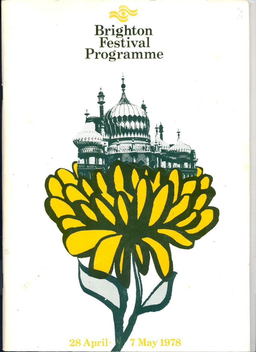 Brighton Festival 1978 brochure cover featuring a bit yellow flower with the royal pavlion blooming out of it