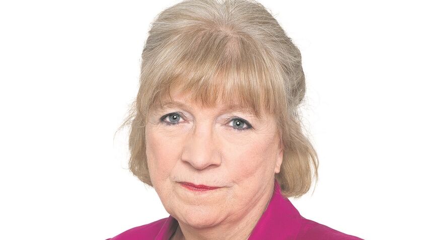 Polly Toynbee in a pink blazer