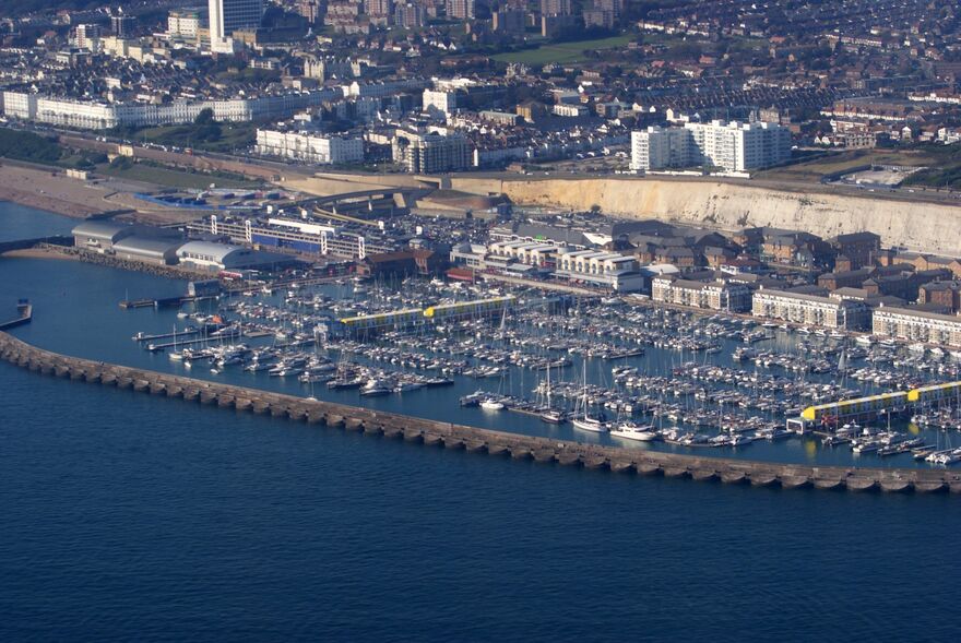A wide shot of Brighton Marina