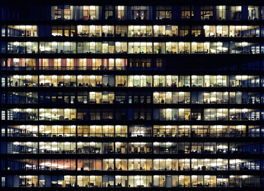 Lit up windows in a building block