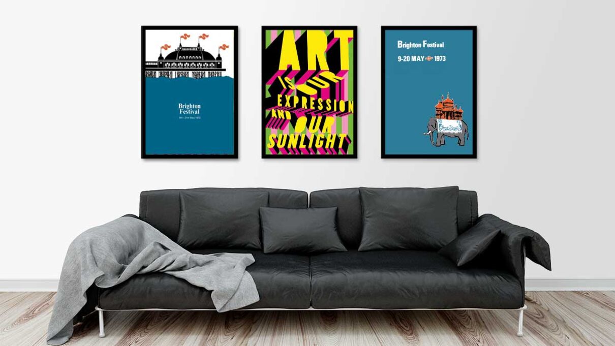 Screen prints and sofa