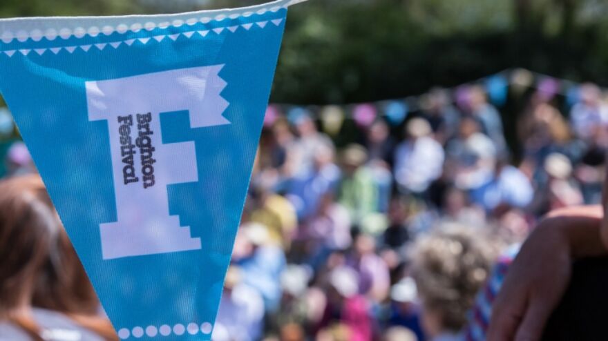 Close up of Brighton Festival banner flag