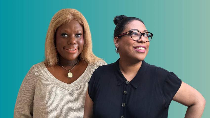 Two women of colour, one in a white top and one in a black top.