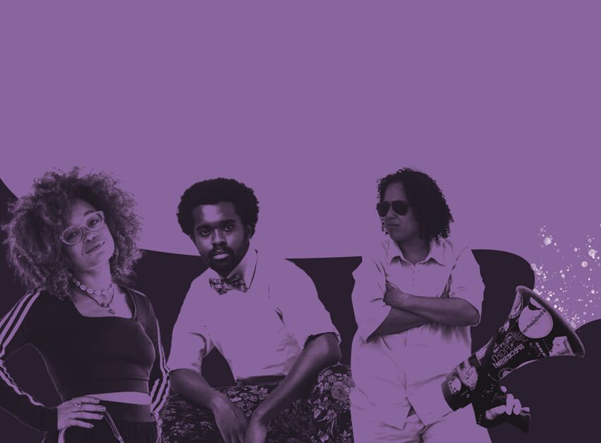 Three spoken word artists in various poses