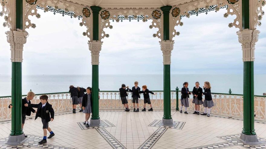 Brighton College students on the bandstand