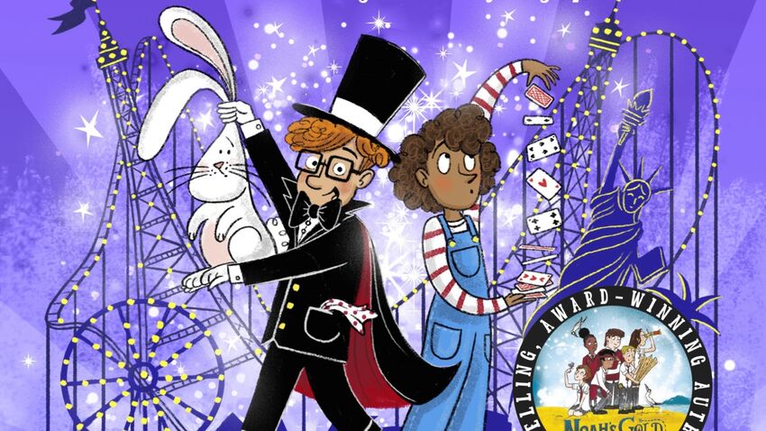 The cover of a children's book featuring a magician and a rabbit.
