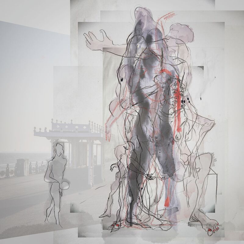 Sketches for Soft Machines, Hove Promenade can be seen in transparency through the sketching paper as a background