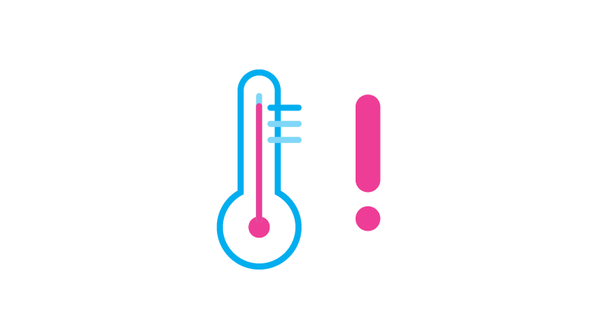 An icon of a thermometer at a high temperature, with an exclamation mark