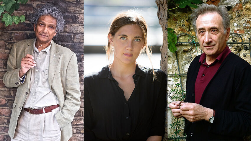 Three photos of authors (left to right) Romesh Gunesekera, Olivia Sudjic and George Szirtes