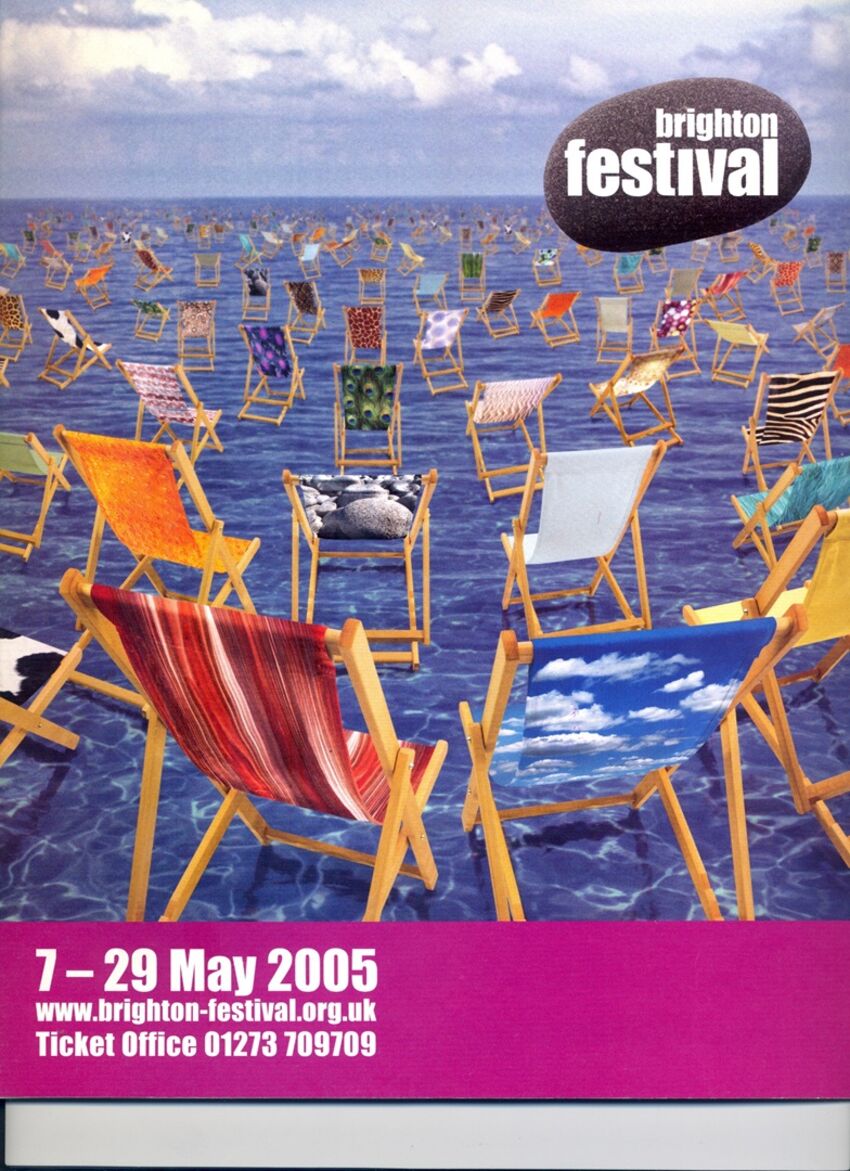 Brighton Festival 2005 brochure cover featuring a sea filled with colourful deckchairs looking toward the horizon