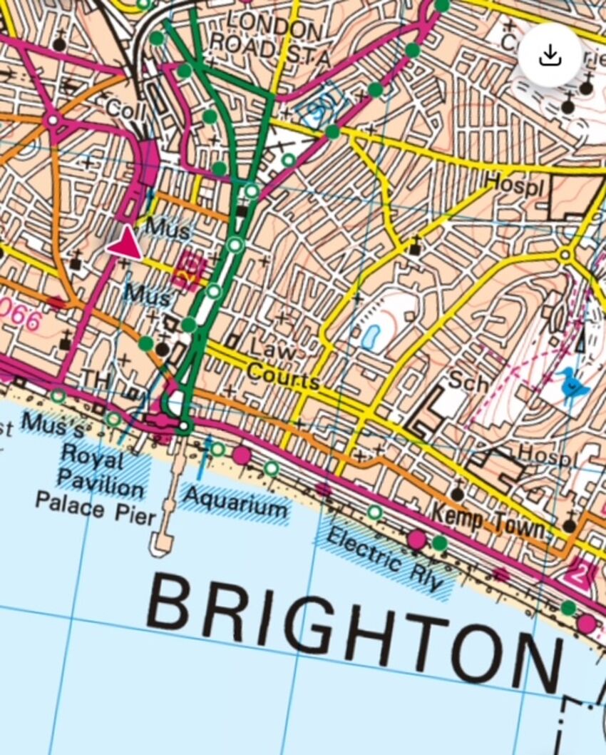 A portion of a map showing central Brighton