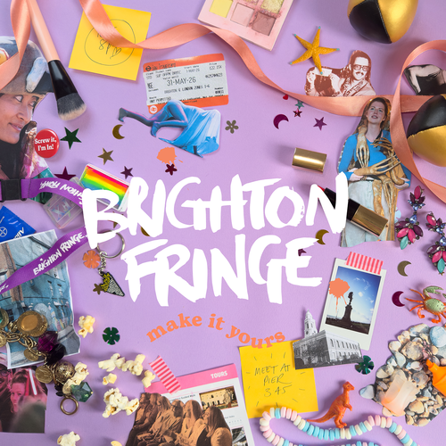 Brighton Fringe logo amongst scrapbook items